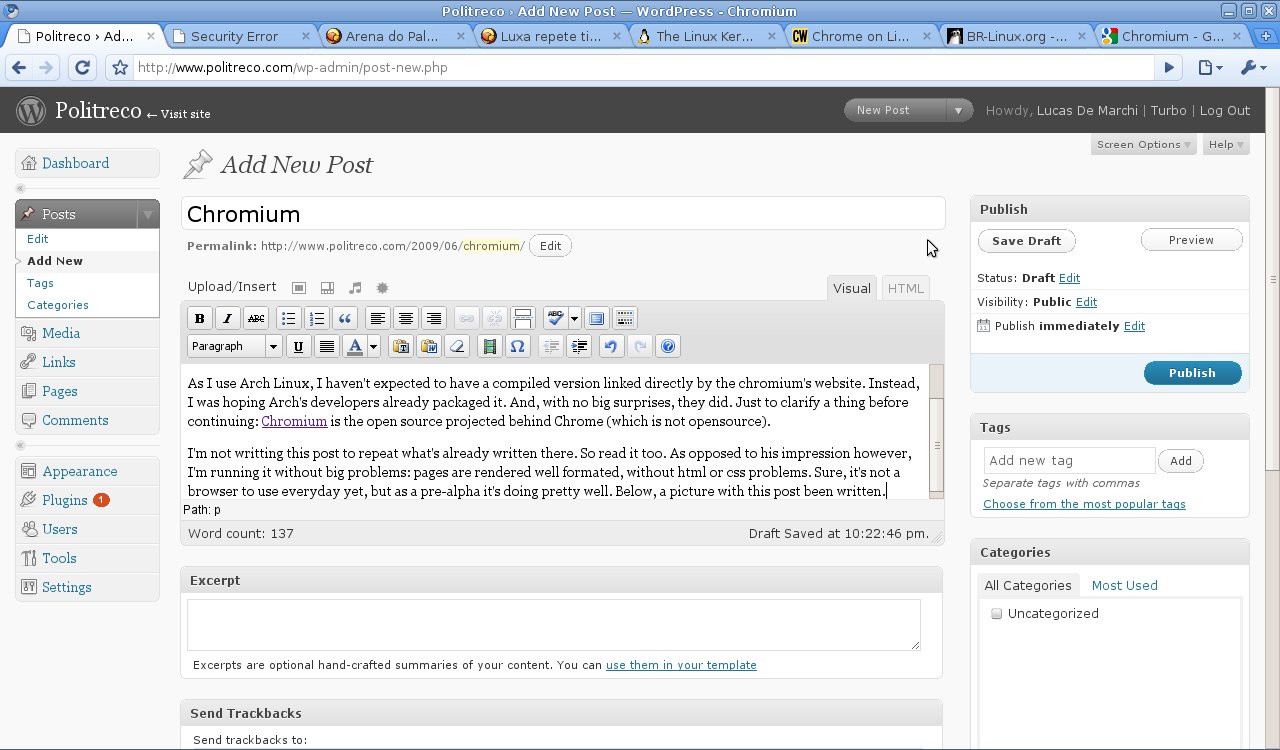 Running chromium while
posting in my
blog